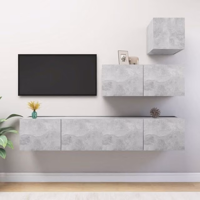 Berkfield Home 4 Piece Modern Wall Mounted TV Cabinet Set in Concrete Grey MDF – 1