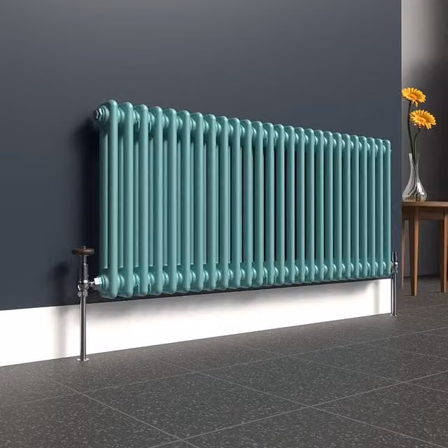 Lux Heat Horizontal 2 Column Steel Radiator in Light Aqua Green, W: 119 cm, H: 50 cm