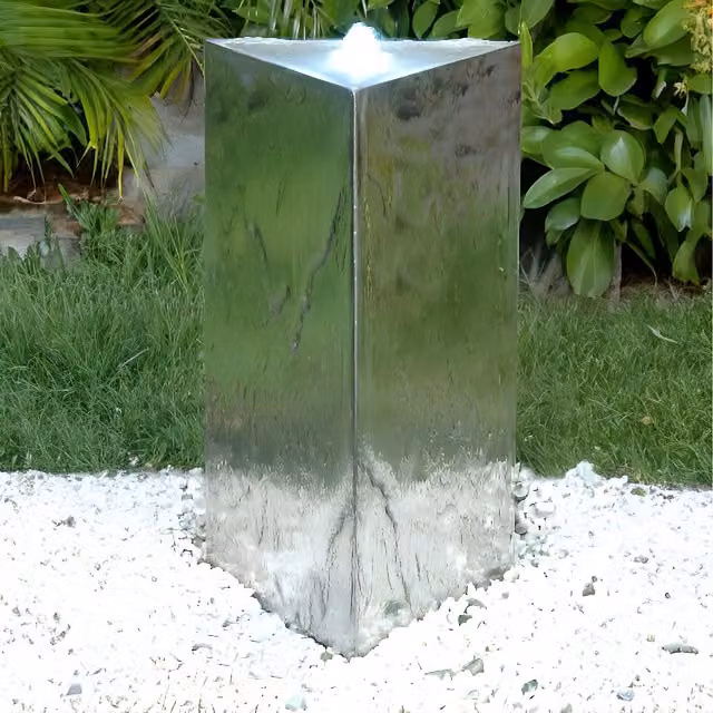 Primrose Silver Stainless Steel Triangular Pillar Water Column with Lights