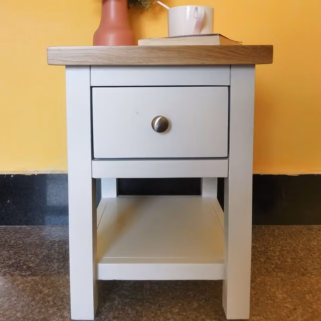 FURNITURE ONE White Bedside Table with Shelf and Drawer – 1