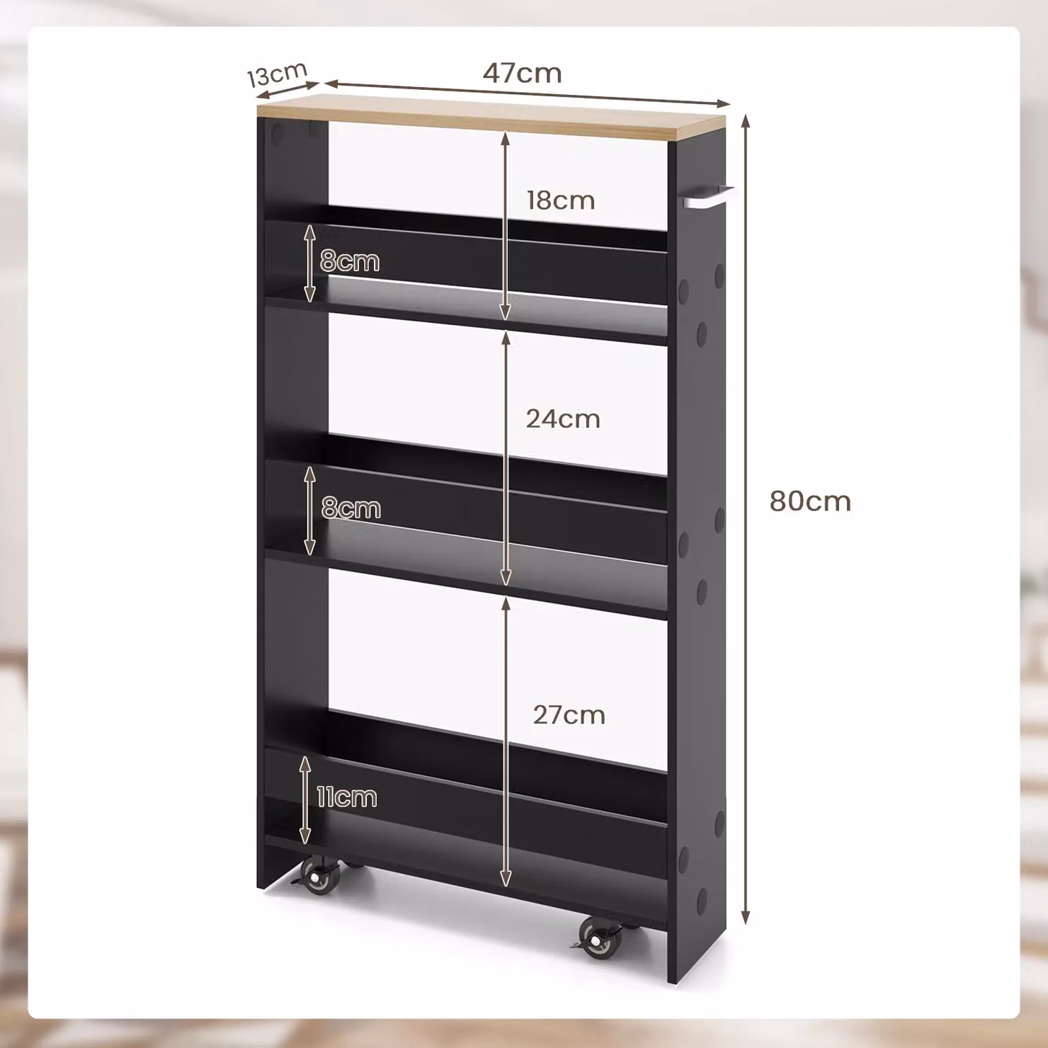 Costway 3-Tier Slim Rolling Kitchen Serving Cart with Open Shelves in Black – 2
