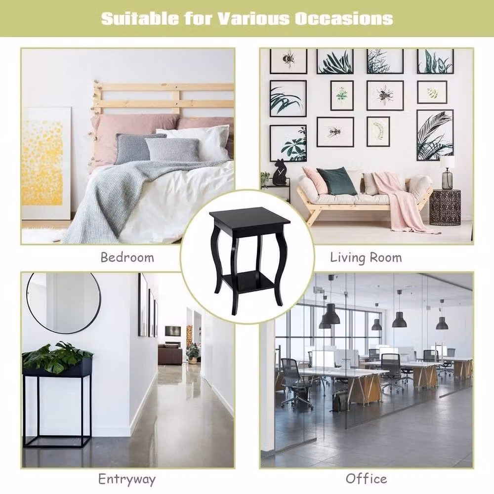 FORGEVIO Set of 2 Modern Living Room End Tables with Open Storage Shelves, Black – 5