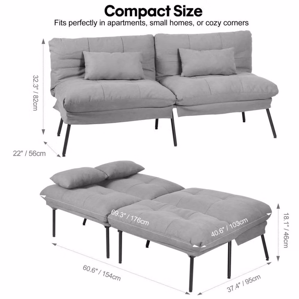 KORVIXA Grey 3 Seater Fabric Sofa Bed with Adjustable Headrest and Sleeping Function – 2