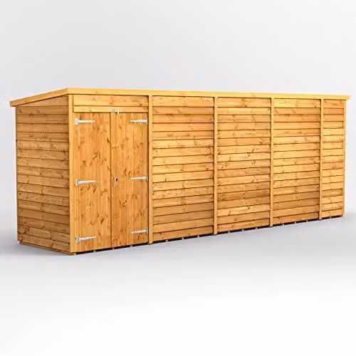 Powersheds Premium Pent Overlap Wooden Shed with Double Doors, Brown, W: 202.8 cm, D: 130.8 cm, H: 130.8 cm – 1