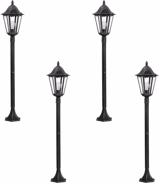 Loops 4 Pack IP44 Outdoor Bollard Lanterns in Black and Silver, Aluminium Construction, Height: 120 cm, E27 Socket, 60W Max