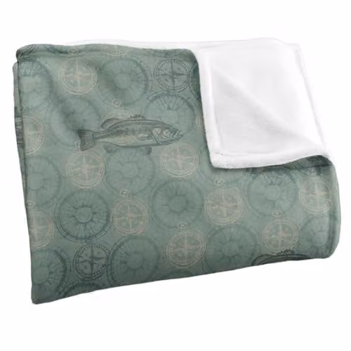JQ Licensing Bass Fishing Compass Pattern Super Soft Fleece Throw Blanket, White, W/D/H: 152 x 127 cm – 2