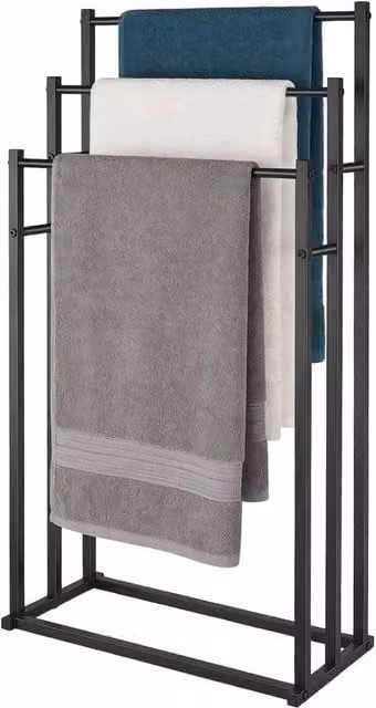 Kelvenix Black Matt Metal Freestanding Towel Holder and Bathroom Storage Rack