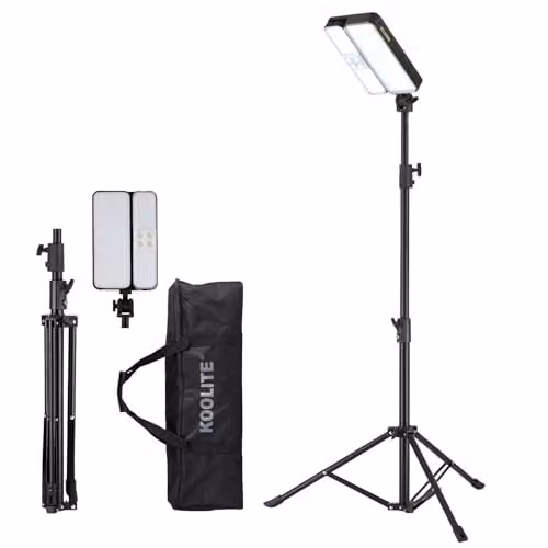KOOLITE 3000LM Dimmable LED Rechargeable Work Light with Adjustable Tripod Stand, Black 3-in-1 Emergency Floodlight, Height: 200 cm