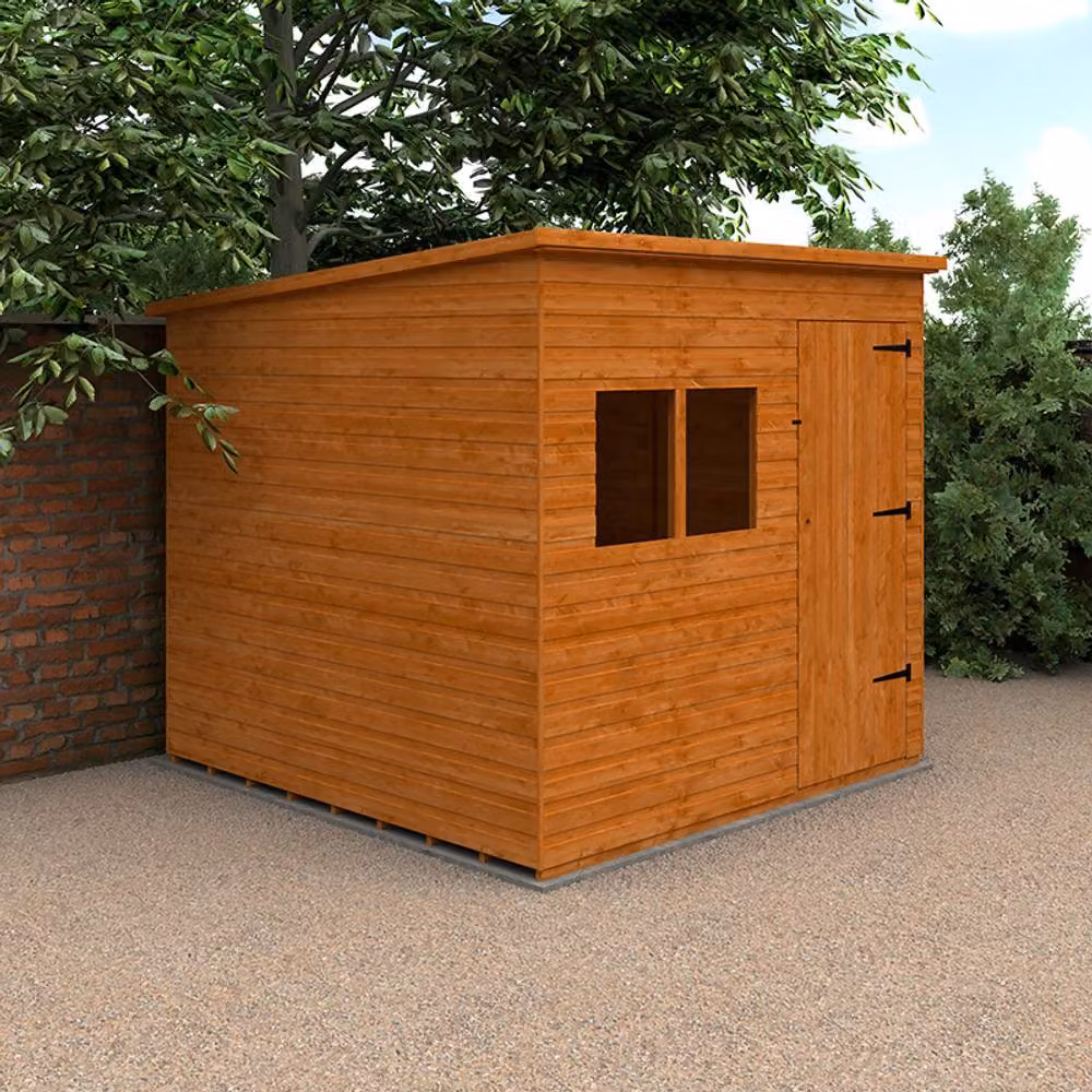 Buttercup Farm Deluxe Pent Garden Shed in Orange and Grey, 12mm Solid Wood with Single Door and Window, W: 243.8 cm, D: 243.8 cm, H: 235.0 cm – 2