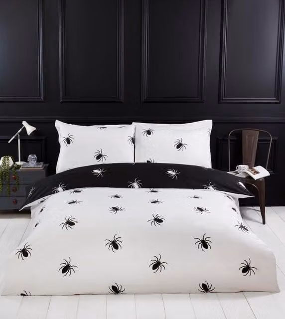 Rapport Home Black and White Spider Microfibre Reversible Duvet Set with Pillowcase, Size: 90 x 200 cm