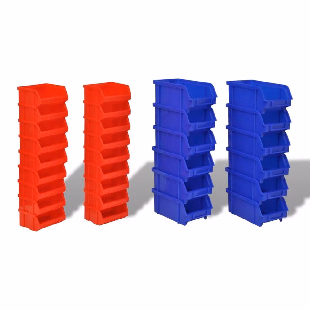 Berkfield Home 30 Piece Wall Mounted Plastic Garage Storage Bin Set in Blue and Red – 1