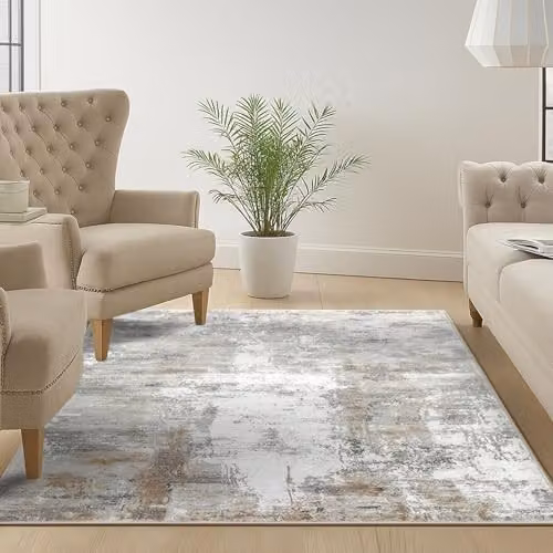 Marlow Abstract Modern Rectangular Area Rug, Multicolour Grey, W: 120 cm, L: 180 cm, Faux Wool and Cotton Blend