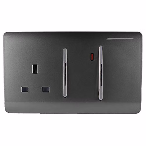 Trendi Switch Combination Cooker Switch and Single Plug Socket with Neon Indicator in Charcoal Grey