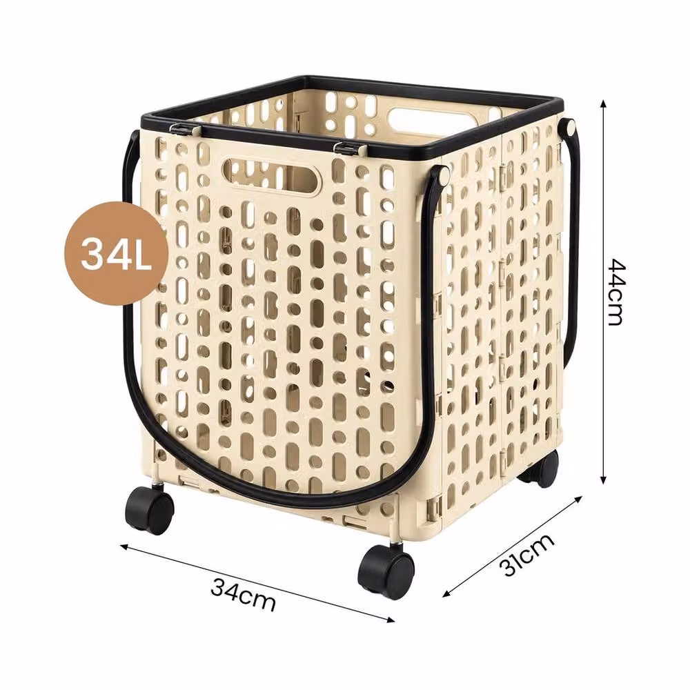 SPETLEK Large Capacity Foldable Shopping Trolley, 34L, Beige – 2