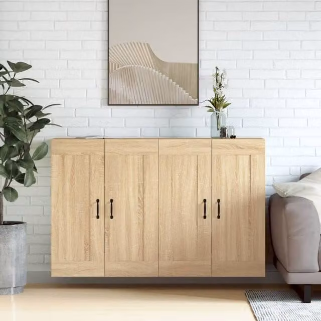 Berkfield Home Set of 2 Wall Mounted Sonoma Oak Cabinets in Brown – 1