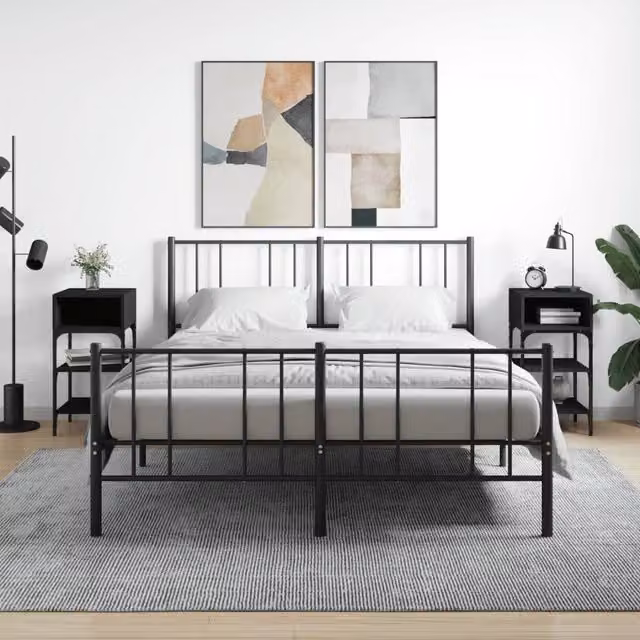Berkfield Home Set of 2 Black Industrial Bedside Tables in Engineered Wood, W/D/H: 35 x 34.5 x 70 cm – 1
