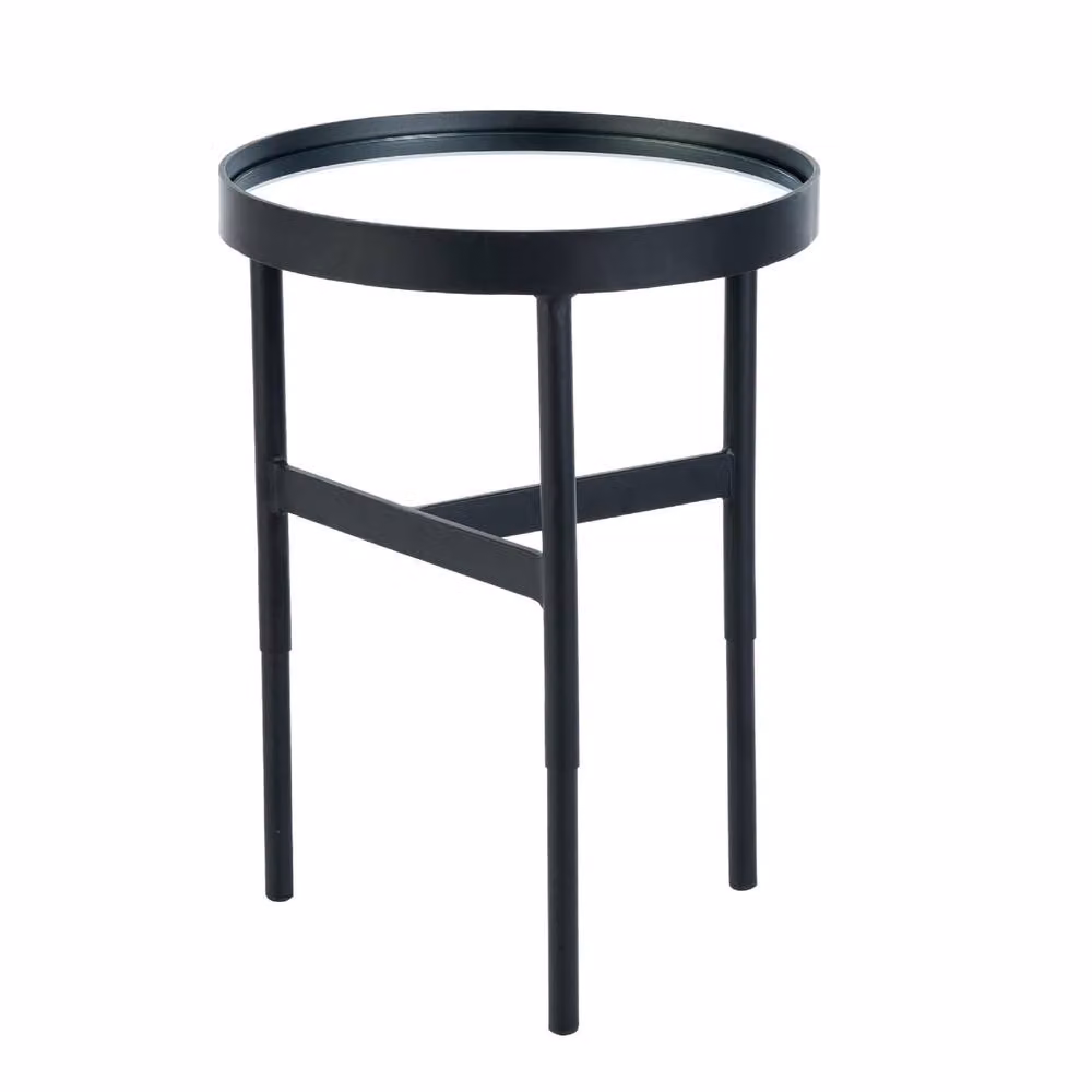 Cheshire Monroe Round Glass Lamp Table in Black and Mirrored – 2