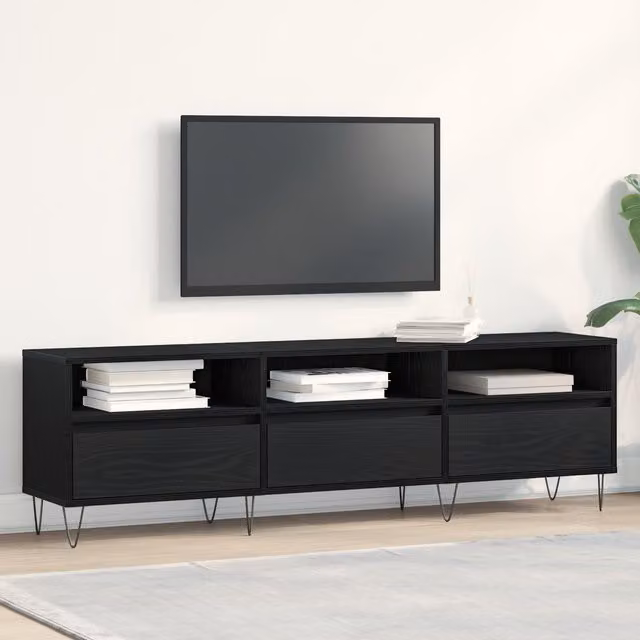 Berkfield Home Mid-Century Black Oak TV Cabinet W: 150 cm, D: 44.5 cm, H: 44.5 cm