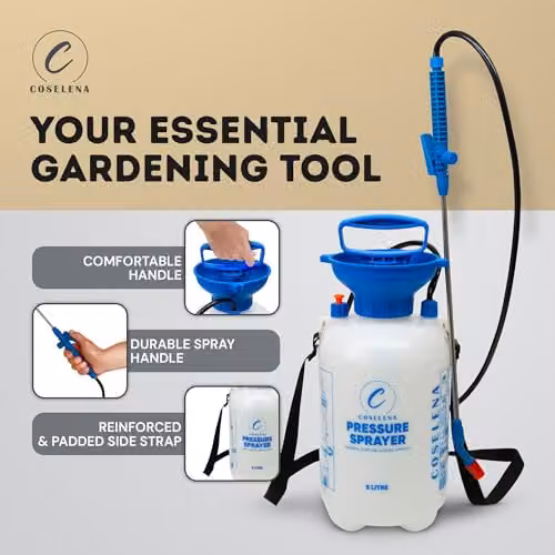 Coselena 5L Manual High-Pressure Garden Sprayer in White and Blue with Adjustable Nozzle and Carry Strap – 2