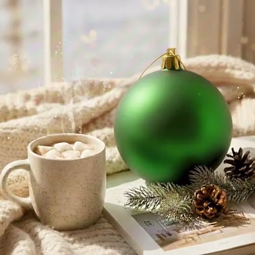 Shatchi 25cm Round Green Plastic Christmas Bauble Hanging Ornament – 2