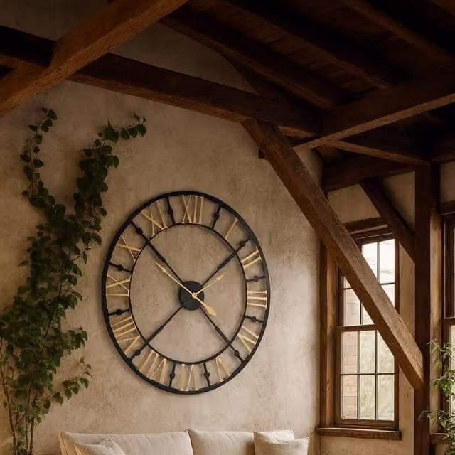 Wyld Haus Industrial Black and Gold Metal Round Quartz Wall Clock, Diameter: 95 cm