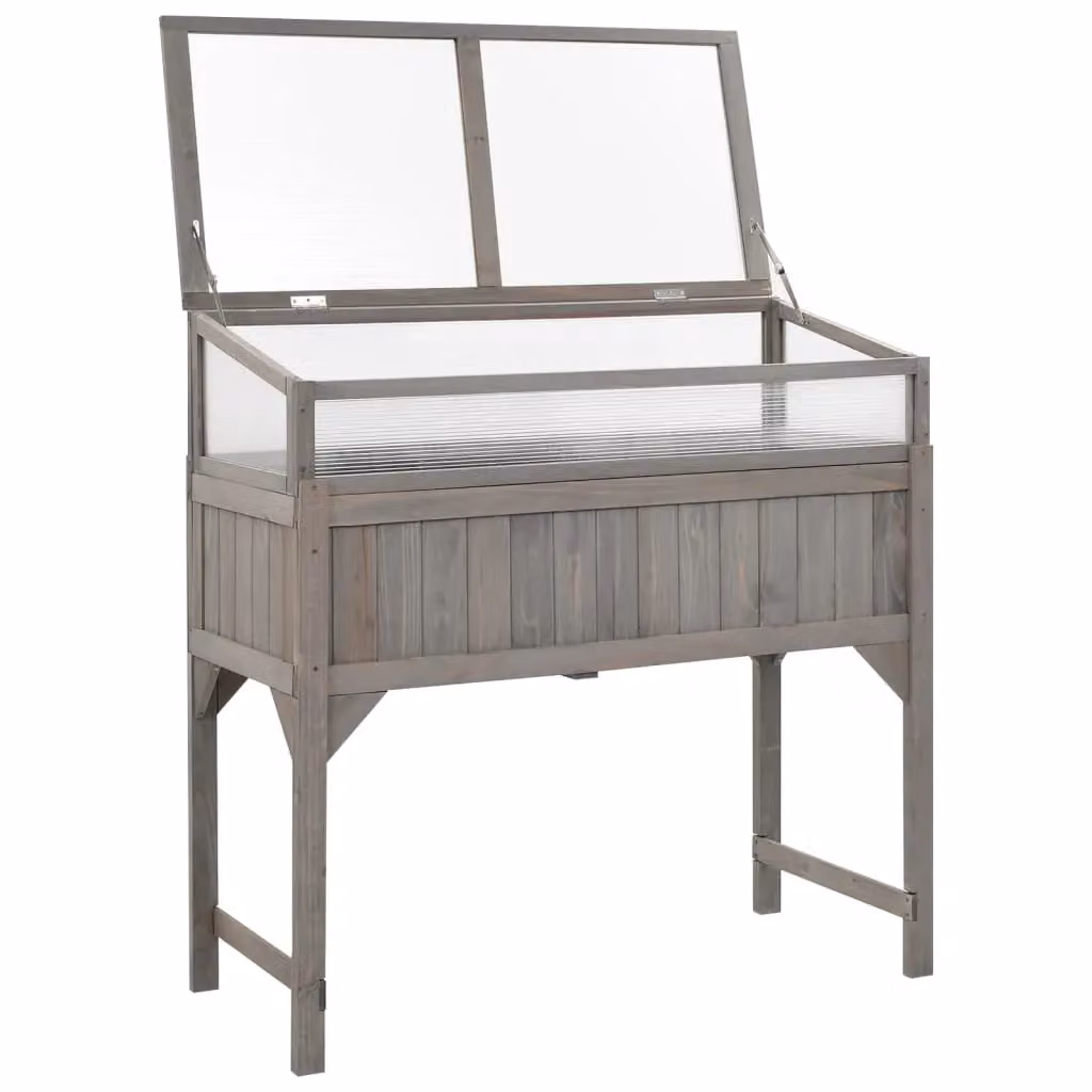 Berkfield Home Raised Bed with Greenhouse in Grey Solid Fir Wood, W: 110 cm, D: 54 cm, H: 120 cm – 2