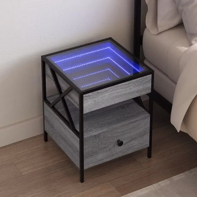 Berkfield Home Infinity LED Bedside Table in Grey Sonoma, W/D/H: 40 x 40 x 51 cm