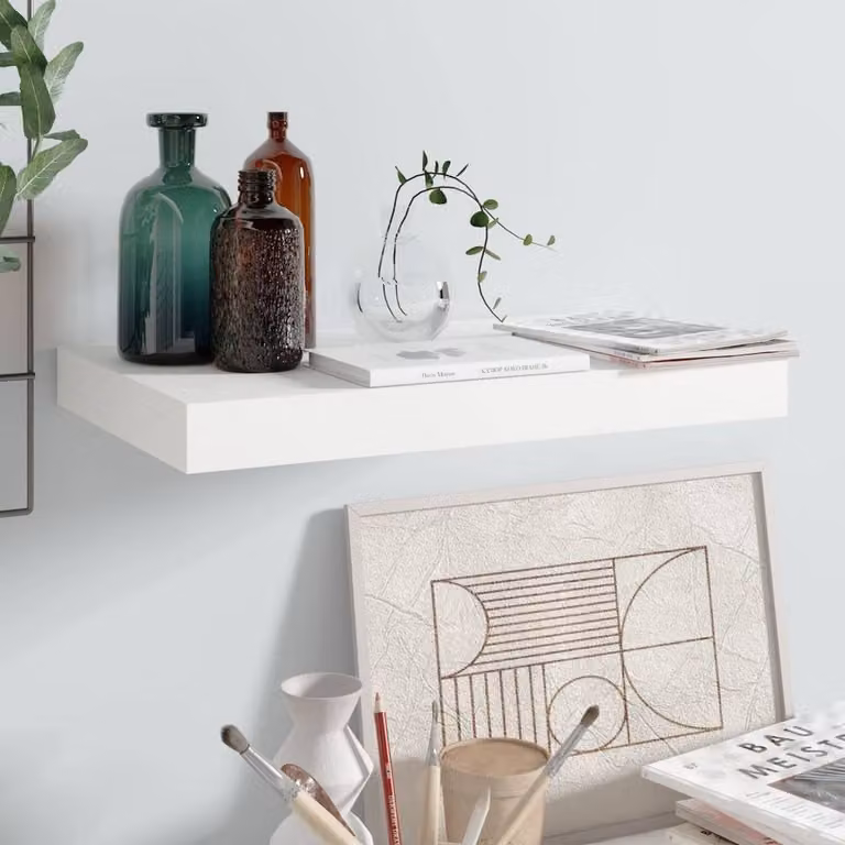 Berkfield Home Durable Floating Wall Shelf in High Gloss White, W/D/H: 40 x 23 x 3.8 cm