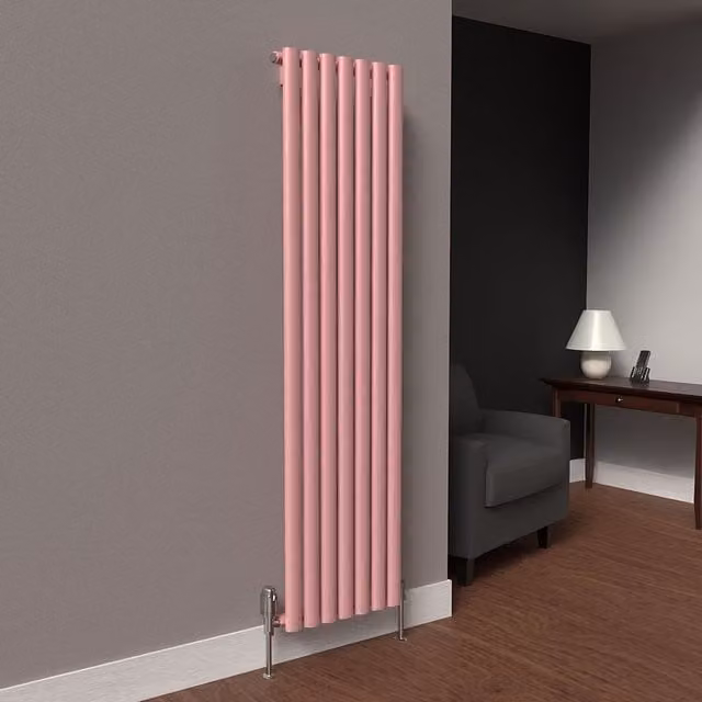 Lux Heat Oval Coloured Vertical Radiator in Pastel Pink, H 160 cm x W 42 cm