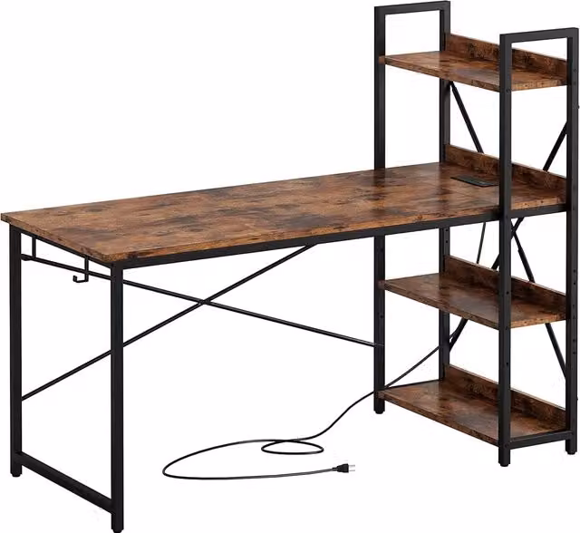 HYGRAD Industrial Brown 4 Tier Computer Desk for Home Office Study