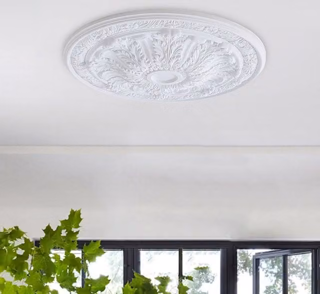 Livingandhome White 3D Polyurethane Floral Ceiling Rose Canopy with Leaves and Flowers