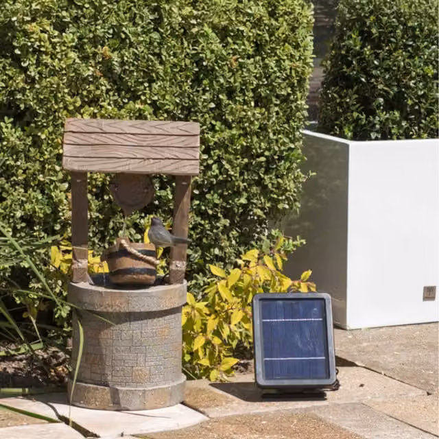 Primrose Classic Wishing Well Solar Cascade Water Feature with LEDs in Brown