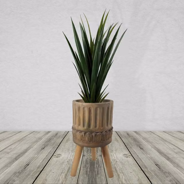 Zandi Roman Ridged Composite Planter with Stand in Brown and Beige