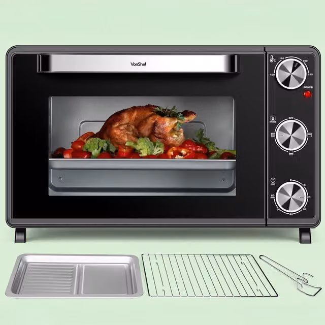 VonShef Mini Oven and Grill in Black with Timer