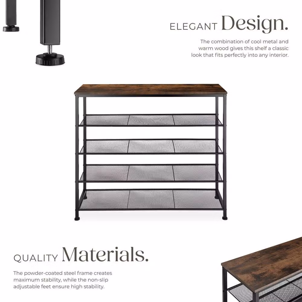 tectake Sheffield Industrial Freestanding Shoe Rack in Dark Brown – 3