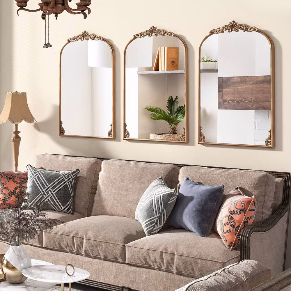 Costway Classic Arched Wall Mirror in Gold, W: 90 cm, H: 61 cm – 3