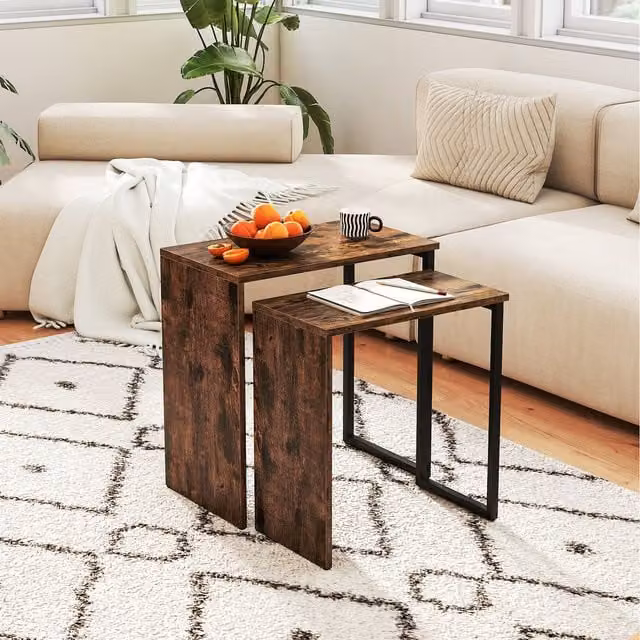 Costway Set of 2 Modern Nesting Side Tables in Brown