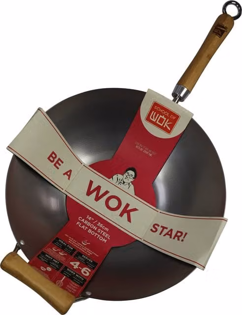 School of Wok by Dexam Uncoated Carbon Steel Wok, Diameter: 36 cm