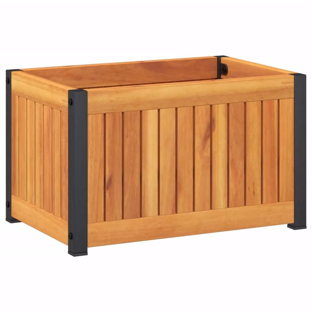 Berkfield Home Decorative Garden Planter in Brown, Solid Wood and Steel, W/D/H: 45 x 30 x 27.5 cm – 3