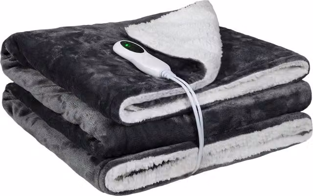 Lavio Washable Electric Heated Throw in Grey with Flannel and Sherpa Lining