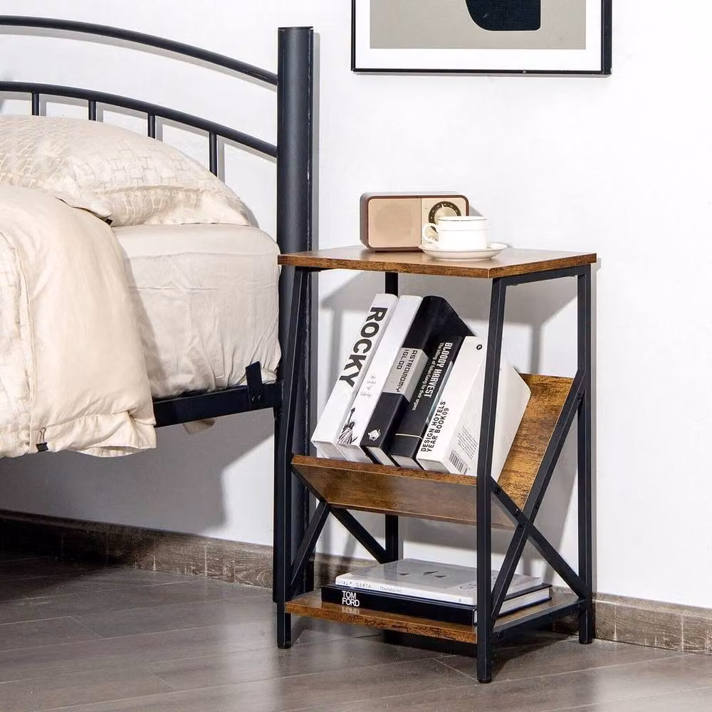 KORVIXA 3-Tier Record Holder Shelf and Record Player Stand in Brown and Black, W/D/H: 100 x 100 x 100 cm – 5