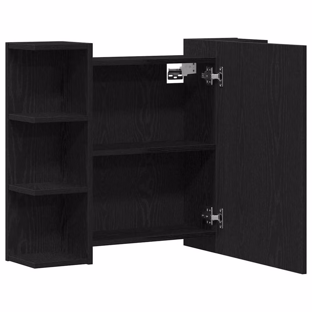 Berkfield Home Compact Black Oak Solid Wood Bathroom Mirror Cabinet with Hinged Doors and Open Shelf – 4