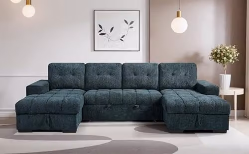 Beehive Furniture Porto U-Shaped Corner Sofa in Blue Fabric with Pull-Out Sleeping Function – 2