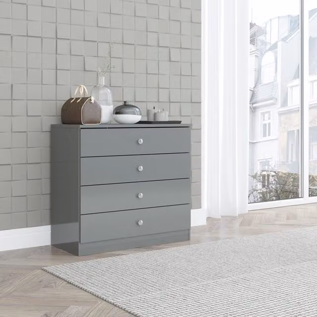 Seconique Denver 4 Drawer Chest in Grey High Gloss