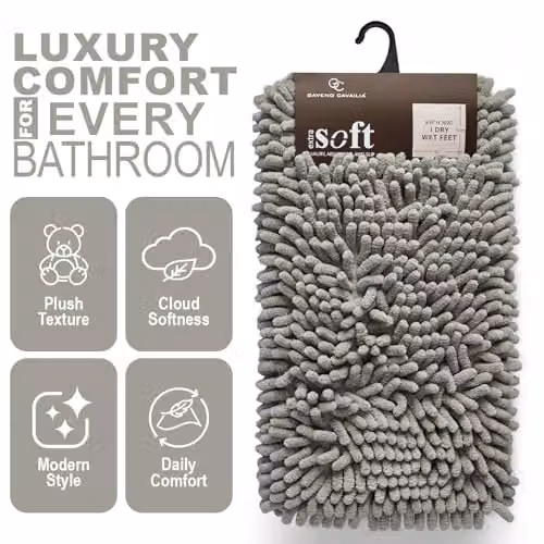 GAVENO CAVAILIA Grey Chenille Microfibre Non-Slip Bath Mat, W: 50 cm, D: 80 cm – 5