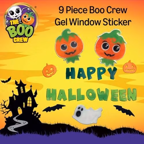 The Boo Crew Halloween Pumpkin Gel Window Stickers in Orange and Multicolour – 2