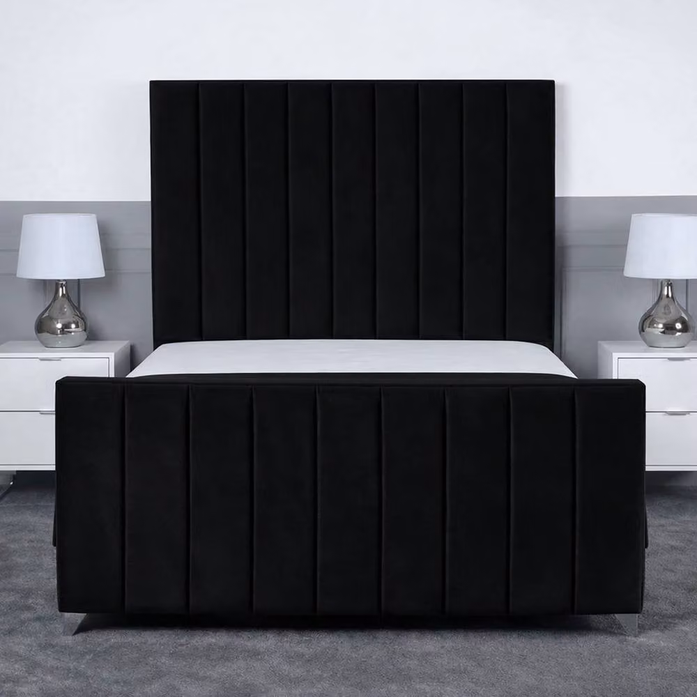 Living Comfort Bedz Empress Plush Velvet Upholstered Bed with Slatted Base and 48 Inch Headboard in Black, Small Double – 2