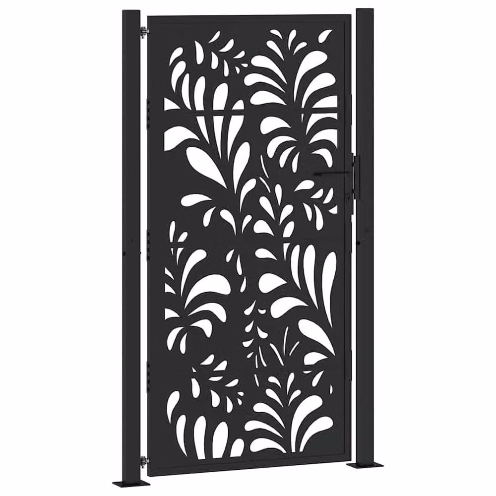 Berkfield Home Beautiful Garden Gate in Black Steel with Wave Design, W: 105 cm, H: 180 cm – 3