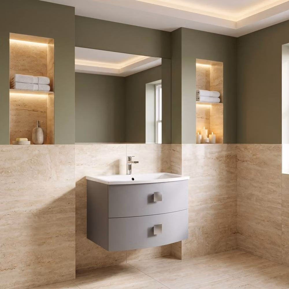 Balterley Gentleshaw Contemporary 2 Drawer Wall Hung Vanity Basin Unit, Grey, W: 70 cm, D: 43 cm – 2