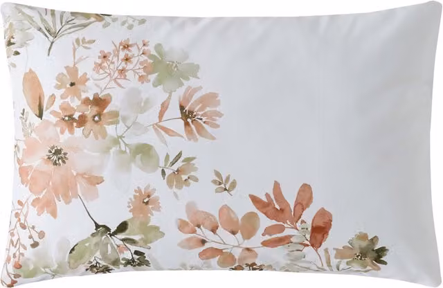 Laura Ashley Lewcombe Reversible Floral Mako Satin Cotton Housewife Pillowcase in Terracotta, Orange and White